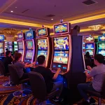 Players enjoying vibrant link slot machines in a lively casino atmosphere.