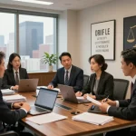 New York City Personal Injury Lawyer strategizing in a professional office meeting.