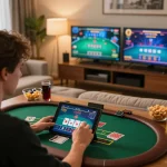 Engaging in a live dealer blackjack game on a tablet, showcasing 789club gaming experience.