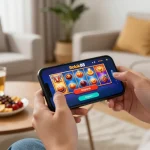 Momen menarik dalam permainan mobile dengan login slot rokok88 ditampilkan di smartphone, menyoroti suasana hiburan santai.