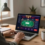 Player strategizing on 98winlive during an engaging online poker session at home.