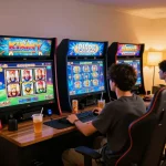 Engaging gameplay on king slot games in a cozy home setup with screens displaying vibrant graphics.