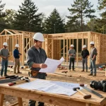 Patco construction services team at work on a residential home in Southern Maine, highlighting craftsmanship and teamwork.