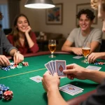 Engaged player strategizing at a poker game showcasing excitement in slot depo 1k gameplay.