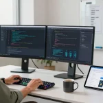Developer using OpenClaw in a modern workspace, showcasing AI-powered coding assistance.