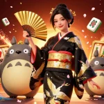 Experience thrilling slot action with viral88 as an Asian woman in a kimono plays under cherry blossoms.
