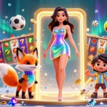 Engage with slot depo 5k in this vibrant 3D scene featuring dynamic gambling elements.
