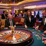 players engaging with superjp roulette table at a lively Las Vegas casino