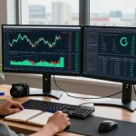 Engaging green energy cloud mining analysis in a cryptocurrency trading workspace with DeFi interfaces and market insights.