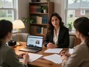 Maryland divorce lawyer discussing legal strategies in a welcoming office