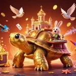 Experience Slot Qris Gacor's exciting gameplay with a vibrant casino scene filled with lively characters and treasures.