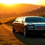 Luxurious winery tour limousine amidst stunning vineyard scenery, ready for an elegant experience.