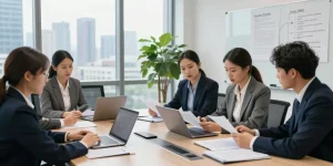 Philadelphia Employment Lawyer discussing strategies in a modern conference room with diverse team.