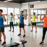 Active group working out at Astera Shop gym, showcasing strength training and fitness lifestyle.