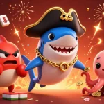 Join the fun at IDCASH88 with a lively 3D illustration of a pirate shark and friends celebrating online gaming!