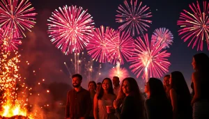 Discover stunning fireworks for sale lighting up the night sky at a festive gathering.