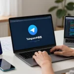 Resolving telegram chinese error fix in a modern tech workspace with devices and code notes.