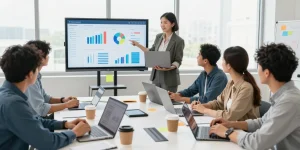 Learn digital marketing online in an engaging virtual classroom with diverse learners collaborating.