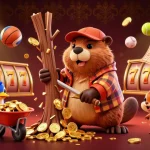 Engaging tailan slot scene with a cartoon beaver and companions gathering golden coins in a dynamic casino environment.