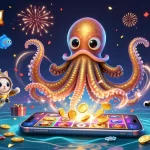 Experience SCATTER911 with dynamic gaming elements including a kraken, diving cat, and vibrant casino icons.
