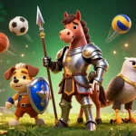Engage in sbobet88 sports betting with a knight, squire, and falcon illustration in a vibrant casino scene.