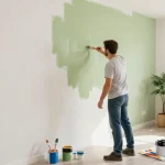 Interior painters Davidson County TN transforming a living room with eco-friendly paint, showcasing expertise and precision.
