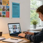 Young adult engaging in apprenticeships UK live webinar with career resources.