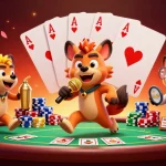 MPOID showcases a comedy casino club scene with hyenas, poker table, and vibrant gameplay elements.