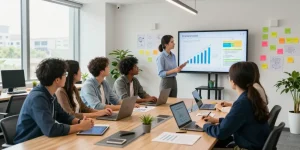 Companies collaborating in a modern office space to innovate and grow.
