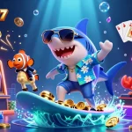 Experience thrilling gameplay with mahjong777 as cartoon characters surf gold coins and celebrate big wins.
