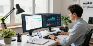 SEO specialist utilizing LLG link indexing tools in a dynamic digital marketing workspace