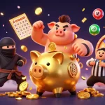Engage with the thrilling lolajack bonus scene featuring a lively piggy bank sumo wrestler and ninja characters.