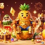 在线赌场中，拍摄旋转老虎机和水果主题游戏的刺激场景。