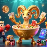 Jouez et gagnez avec casino en ligne, illustration dynamique alliant personnages 3D et crypto-monnaies.