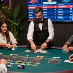 Engaging andar bahar casino game scene with players and dealer in a vibrant casino atmosphere.