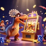 Catch winning moments with mpo500 as a pachycephalosaurus hits a jackpot slot machine.