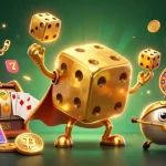 Gilajp menampilkan ilustrasi kasino yang ramah, dengan dadu emas dan simbol slot berkilau.