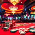 Menangkan permainan di wdbos125.com dengan kartu dan chip penuh warna di kasino yang ramai.
