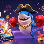 Casino en ligne animés par un requin pirate, un poisson-globe et un bébé pieuvre, dans un environnement de fête.