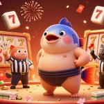 Engage with slot88 slot machines in a vibrant casino-themed underwater scene featuring a fugu, catfish referee, and seahorse fans.