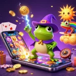 Jouez au casino en ligne avec un sorcier grenouille créant une tempête de pièces d'or.