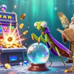 Spin the reels at 7mcnscore with a vibrant casino illustration featuring dynamic slots and fortune teller