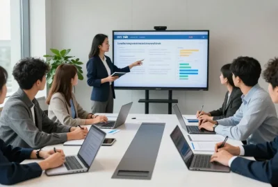 Chef bewerten anonym – HR-Team diskutiert anonymes Feedback zu Führungskräften in modernem Büro