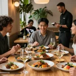 Friends enjoying a meal at TrestleOnTenth, highlighting the Sydney303 Slot experience.
