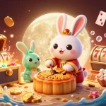 MPO08 interactive slots experience with cartoon characters on a vibrant casino-themed lunar setting.