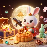 Win big with fly88 com as the moon rabbit reveals treasures under a dazzling casino scene.