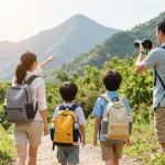 Family hiking together on a scenic trail, embodying the mantra88 spirit of adventure and exploration.