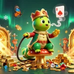 Illustration colorée d'un casino en ligne avec des personnages et des éléments de jeu captivants.