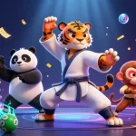 Experience thrilling kuwin gaming action with cartoon characters enjoying lottery games and casino excitement.