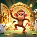 Illustrez les protections de la licence de casino Rolletto avec des protagonistes amusants dans une scène dynamique.